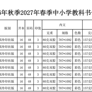 公示：河南省2026年秋季2027年春季中小学教科书价格申报表